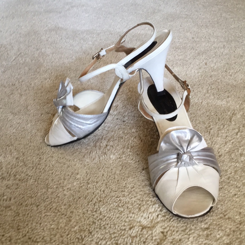 Italian Designer Silver/White Heeled Sandals